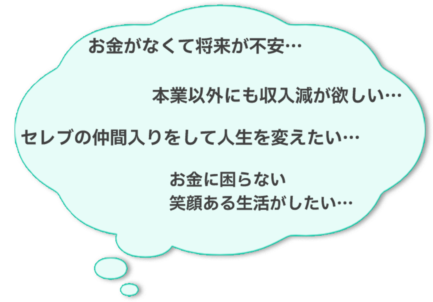 お金がなくて将来が不安・・・本業以外にも収入減が欲しい･･･セレブの仲間入りをして人生を変えたい・・・お金に困らない 笑顔ある生活がしたい･･･